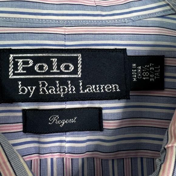 Polo Ralph Lauren Regent Striped Long Sleeve Button Down Shirt Blue Pink Sz 18.5 - Picture 6 of 10